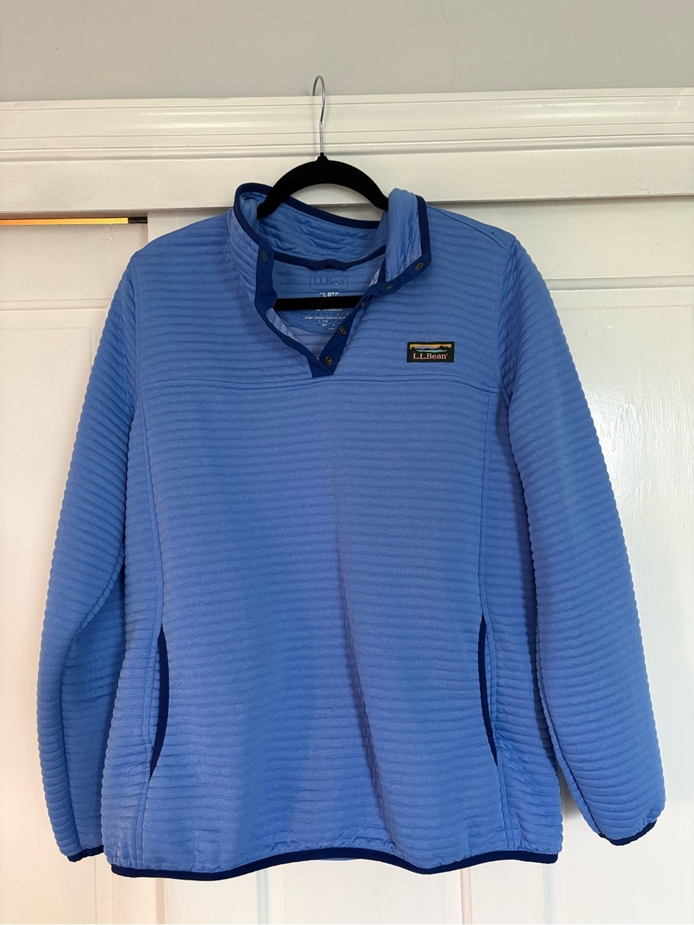 L.L. Bean Women’s Airlight Light Blue Quarter-Snap Ribbed Pullover Sweater